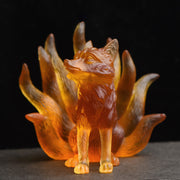 Buddha Stones Small Nine Tailed Fox Success Strength Home Figurine Decoration Decorations BS Yellow Large 100*90*98mm