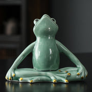 Buddha Stones Meditating Ceramic Zen Frog Statue Decoration Decorations BS Meditation Frog Green