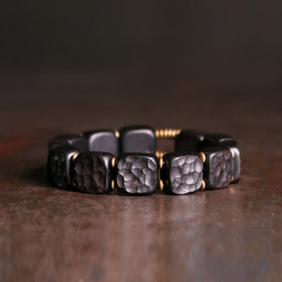 Buddha Stones Retro Ebony Wood Texture Style Copper Peace Balance Bracelet