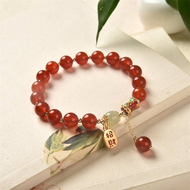 Buddha Stones Natural Red Agate Jade Confidence Fortune Blessing Charm Bracelet Bracelet BS 9