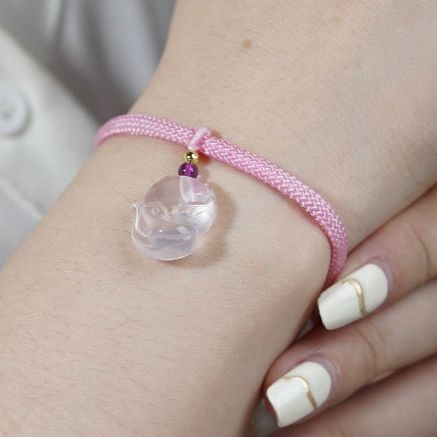 Buddha Stones Lucky Pink Crystal Fox Love String Bracelet Bracelet BS 7