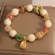 Buddha Stones Tibetan Multicolored Liuli Glass Bead Buddha Lotus Charm Enlightenment Bracelet Bracelet BS 6