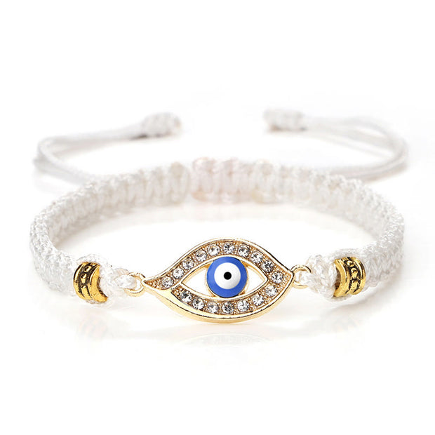 Buddha Stones Evil Eye Keep Away Evil Spirits String Bracelet Bracelet BS White Blue Evil Eye Gold Border