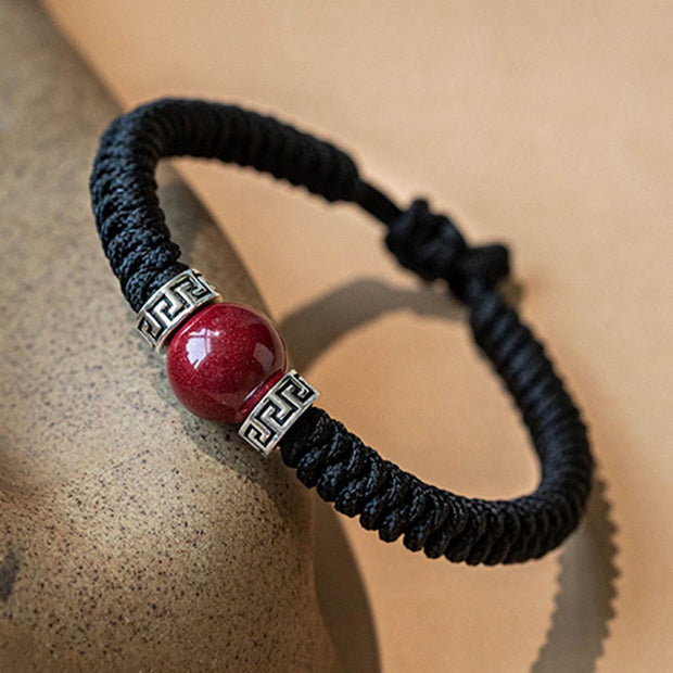 Buddha Stones 925 Sterling Silver Natural Cinnabar Bead Calm Handmade Braided String Bracelet Bracelet BS 8