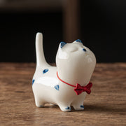Buddha Stones Mini Lucky White Cat Kitten Tea Pet Ceramic Home Desk Figurine Decoration