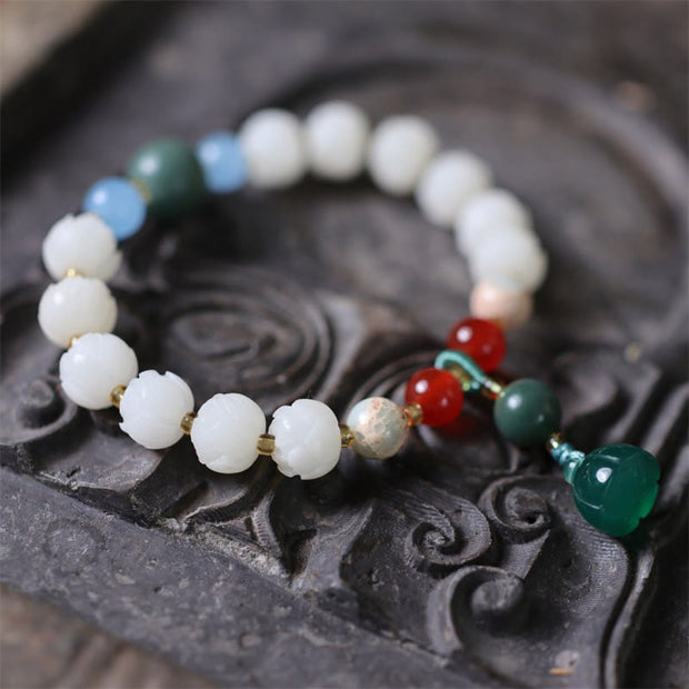 Buddha Stones Bodhi Seed Lotus Bead Carved Peace Harmony Bracelet Bracelet BS 3