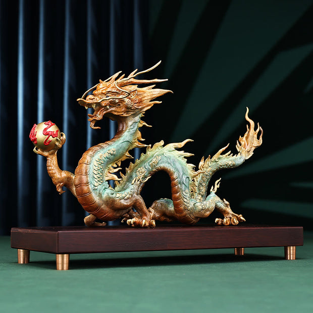 Buddha Stones Year Of The Dragon Auspicious Dragon Brass Copper Luck Success Office Decoration Decorations BS Golden Dragon 31cm*10.5cm*19cm
