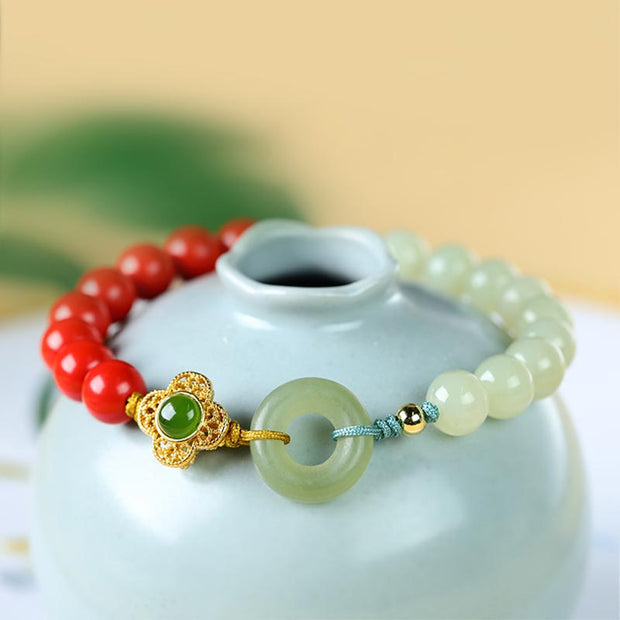 Buddha Stones Natural Cinnabar Jade Blessing Bracelet Bracelet BS Cinnabar & Jade