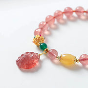 Buddha Stones Natural Strawberry Quartz Nine-Tailed Fox Healing Bracelet Bracelet BS 7