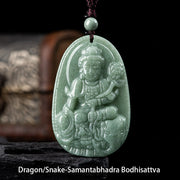 Buddha Stones Chinese Zodiac Natal Buddha Natural Jade Wealth Prosperity Necklace Pendant Necklaces & Pendants BS Dragon/Snake-Samantabhadra Bodhisattva