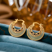 Buddha Stones Crescent Moon Jade Prosperity Drop Earrings Earrings BS 5