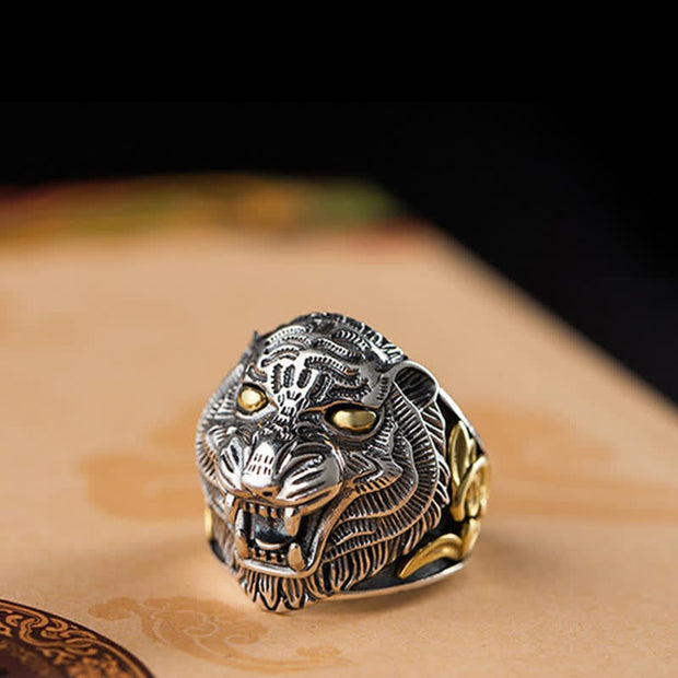 Buddha Stones 925 Sterling Silver Chinese Zodiac Tiger Protection Blessing Adjustable Ring Ring BS 3
