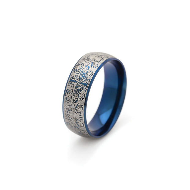 Buddha Stones Lucky Mythological Creature Taotie Wealth Titanium Steel Ring Ring BS Blue US12