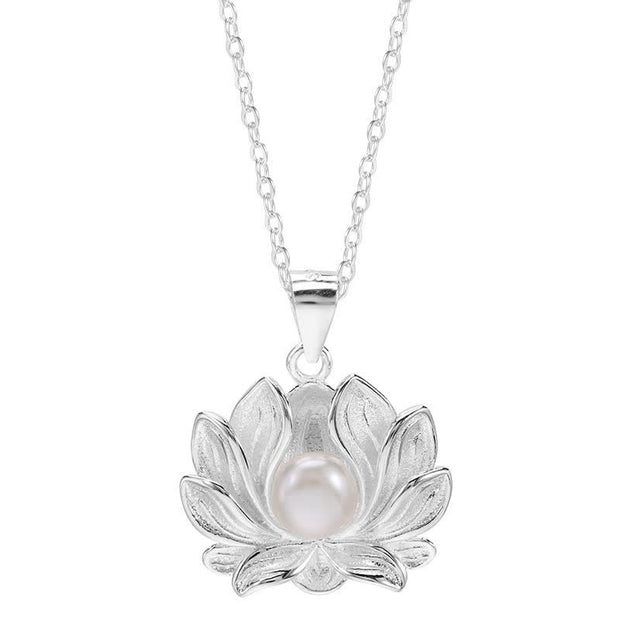 Buddha Stones 925 Sterling Silver Lotus Flower Pearl Wealth Necklace Pendant Necklaces & Pendants BS 9