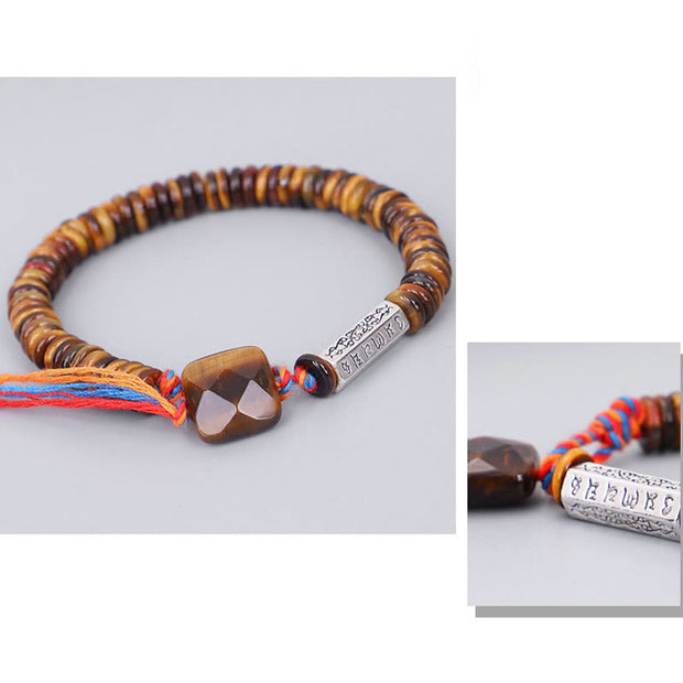 Buddha Stones Tibetan Tiger Eye Om Mani Padme Hum Protection Power Bracelet Bracelet BS 7