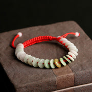 Buddha Stones Natural Round Jade Luck Red String Protection Bracelet Bracelet BS Jade