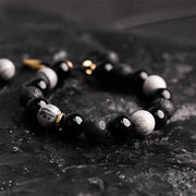 Buddha Stones Black Obsidian Lava Rock Stone Yin Yang Strength Bracelet Bracelet BS 2