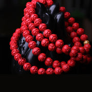 Buddhastoneshop Tibetan Cinnabar Lotus Bead Prosperity Bracelet Mala