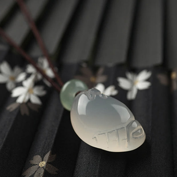 Buddha Stones Natural Chalcedony Wish Lock Positive Necklace Pendant