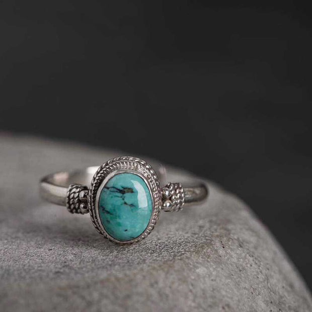 Buddha Stones 925 Sterling Silver Turquoise Wisdom Love Ring Ring BS 7mm*9mm