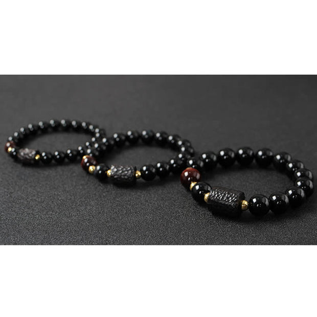 Black Obsidian Ebony Wood Red Tiger Eye Strength Couple Bracelet Bracelet BS 17