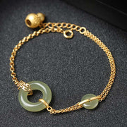 Buddha Stones Round Jade Peace Buckle Gourd Fu Character Auspicious Prosperity Chain Bracelet Bracelet BS 4
