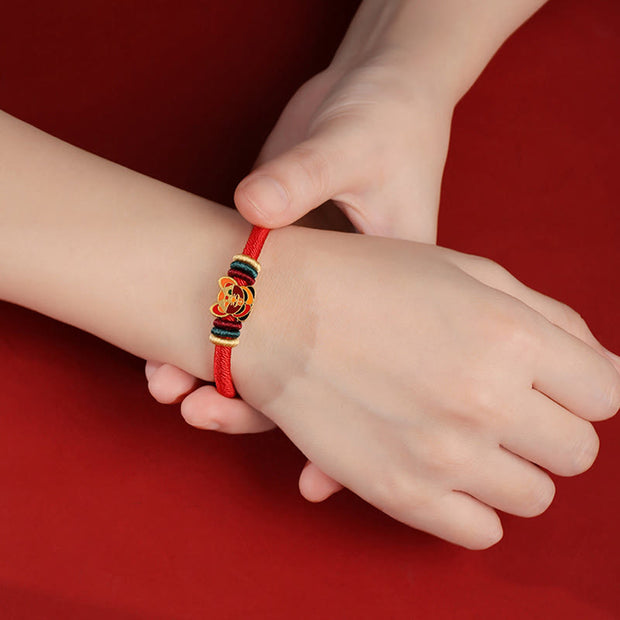 Buddha Stones Handmade 925 Sterling Silver Year of the Dragon Cute Chinese Zodiac Luck Braided Red Bracelet