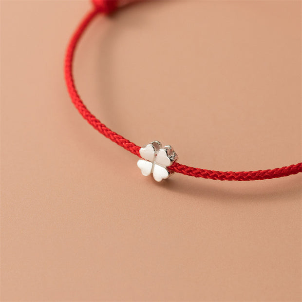 FREE Today: Lucky Four-leaf Clover 925 Sterling Silver Red String Bracelet