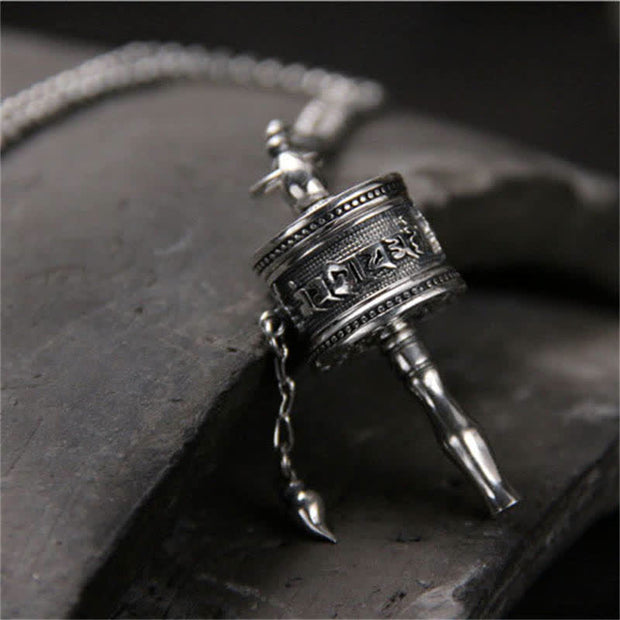 Buddha Stones 925 Sterling Silver Om Mani Padme Hum Prayer Wheel Purity Rotatable Necklace Pendant Necklaces & Pendants BS 4