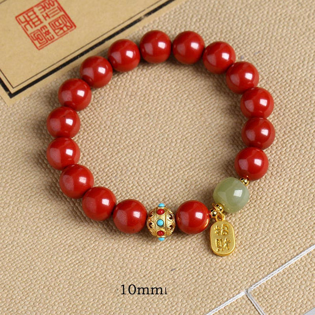 Buddha Stones Cinnabar Green Aventurine Fortune Protection Charm Bracelet Bracelet BS Emperor Sand 10mm
