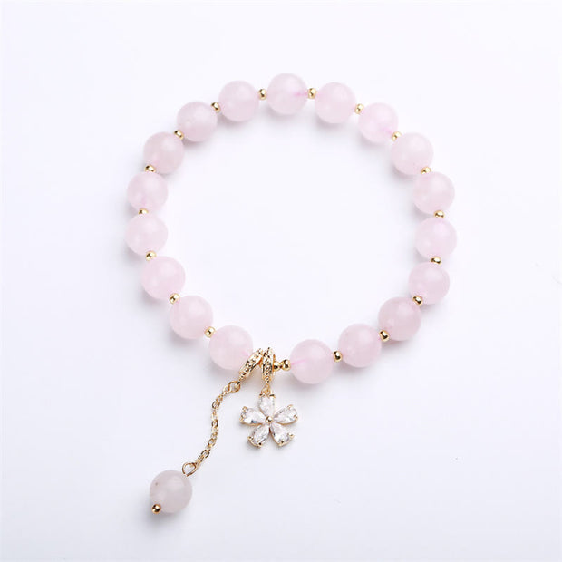 Buddha Stones Natural Pink Crystal Plum Blossom Love Bracelet Bracelet BS 6