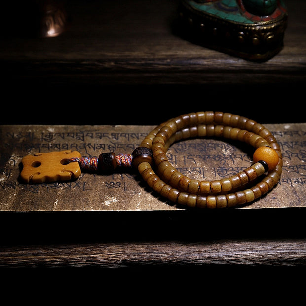 Buddha Stones Tibet 108 Mala Beads Yak Bone Amber Balance Bracelet