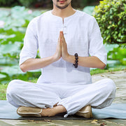 Buddha Stones Meditation Prayer Spiritual Zen Practice Uniform Clothing Men's Set Clothes BS White XXL