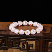Buddha Stones Gold Swallowing Beast Family Pink Love Heart Luminous Fluorescent Liuli Glass Bead Bracelet