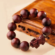 Buddha Stones Small Leaf Red Sandalwood PiXiu Protection Bracelet