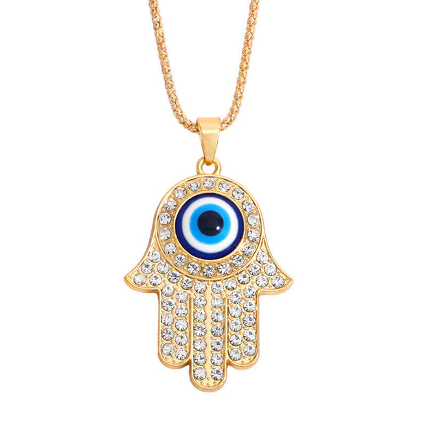 Hamsa Symbol Evil Eye Prosperity Luck Rhinestone Necklace Pendant Necklaces & Pendants BS HAMSA SYMBOL