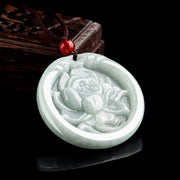 Buddha Stones Natural Jade Lotus Flower Carved Prosperity Necklace Pendant Necklaces & Pendants BS 2