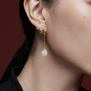 Buddha Stones Vintage White Jade Red Agate Bead Blessing Drop Dangle Earrings Earrings BS 5