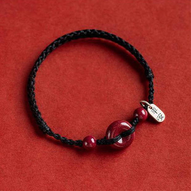Buddha Stones Handmade Cinnabar Peace Buckle Safe and Healthy Charm Blessing String Bracelet Anklet Bracelet Anklet BS Black&Charm Anklet(Anklet Circumference 18-32cm)
