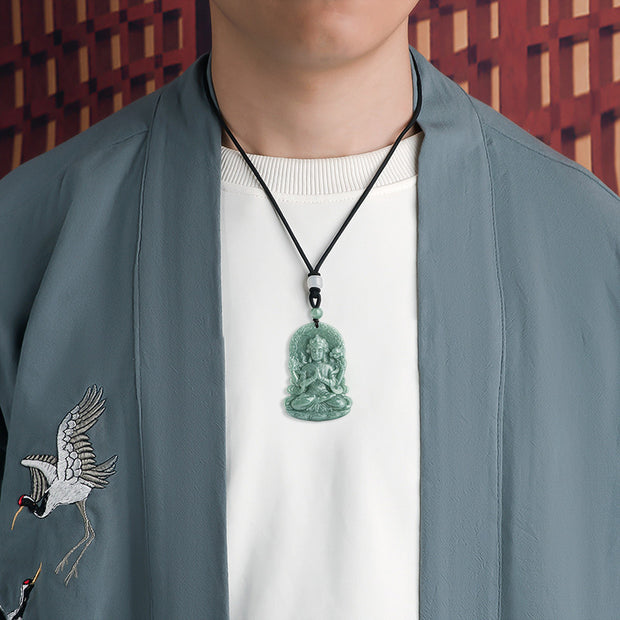 Buddha Stones Four-armed Avalokitesvara Natural Jade Amulet Blessing String Necklace Necklaces & Pendants BS 2