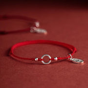 Buddhastoneshop 925 Sterling Silver Lucky Fortune Peace Joy Lotus Peace Buckle Red String Bracelet