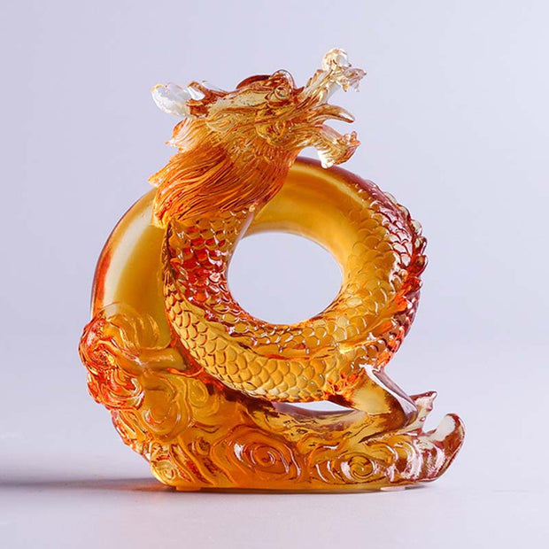 Buddha Stones Year of the Dragon Handmade Chinese Zodiac Yellow Dragon Liuli Crystal Art Piece Protection Home Office Decoration Decorations BS 3