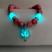 Buddha Stones Tibetan Turquoise Glowstone Luminous Bead Lotus Protection Bracelet Bracelet BS Pink Turquoise Blue-Green Light