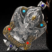 Buddha Stones 925 Sterling Silver Tibet Garuda Bird Red Agate Lazurite Turquoise Protection Ghau Prayer Box Necklace Pendant