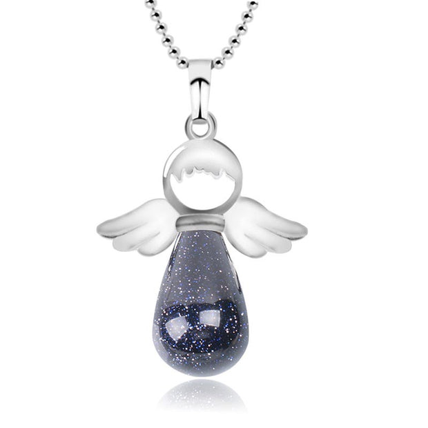 Buddha Stones Little Angel Wings Natural Crystal Luck Necklace Pendant Necklaces & Pendants BS Blue Sandstone