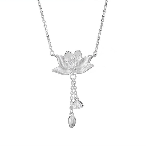 Buddha Stones 999 Sterling Silver Lotus Flower Pod Carved Enlightenment Necklace Pendant Necklaces & Pendants BS 9