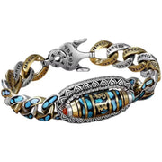 Buddha Stones Tibetan Nine-Eye Dzi Bead Om Mani Padme Hum Turquoise Protection Rotatable Bracelet Bracelet BS 3