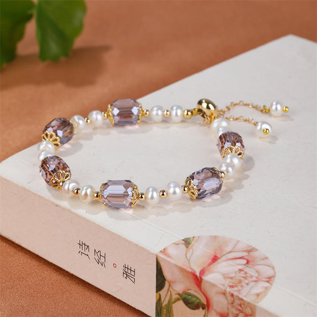 Buddha Stones Natural Amethyst Pearl Peace Healing Chain Bracelet Bracelet BS Amethyst&Pearl(Wrist Circumference 14-16cm)