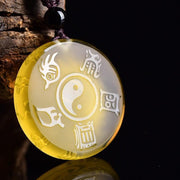Buddha Stones Taoism Five Sacred Mountains Yin Yang Symbol Liuli Crystal Balance Necklace Pendant Key Chain Necklaces & Pendants BS Yellow Liuli Necklace