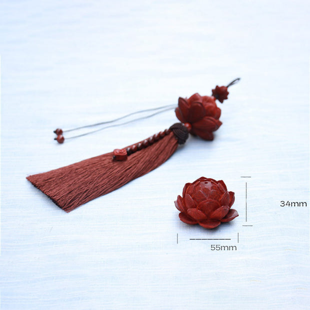 Buddha Stones Tibetan Small Leaf Red Sandalwood Lotus Luck Protection Tassel Decoration Decorations BS 13